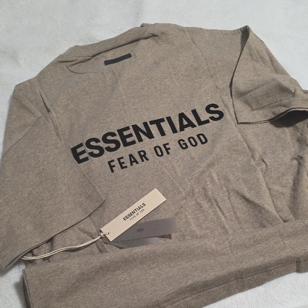 Fear of God ESSENTIALS Taupe Heather Crewneck with Black Logo